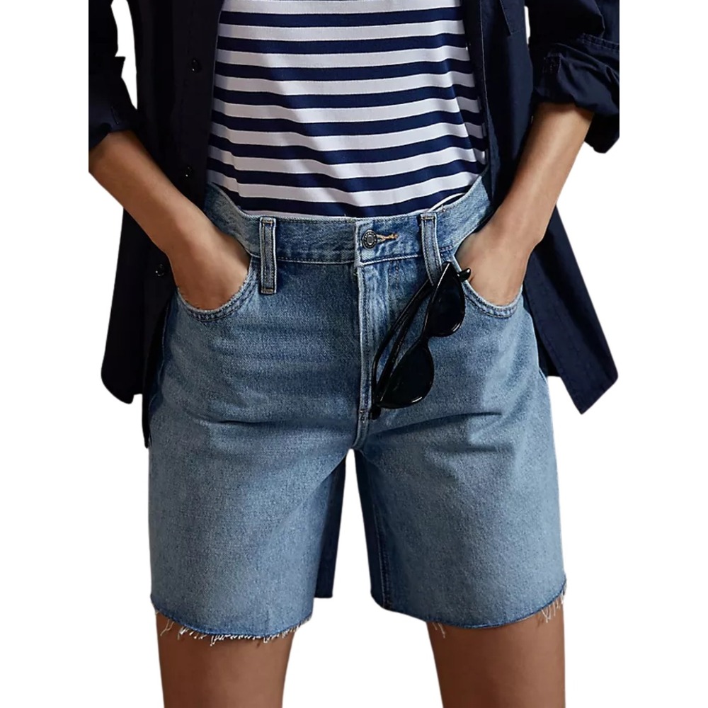Favorite Daughter Shorts Size 27 The Tommy Boyfriend Denim High Rise Raw Hem